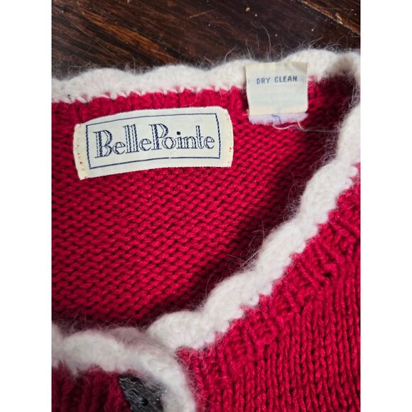 Vintage Belle Pointe Red Knit Christmas Cardigan Sweater - Picture 3 of 16